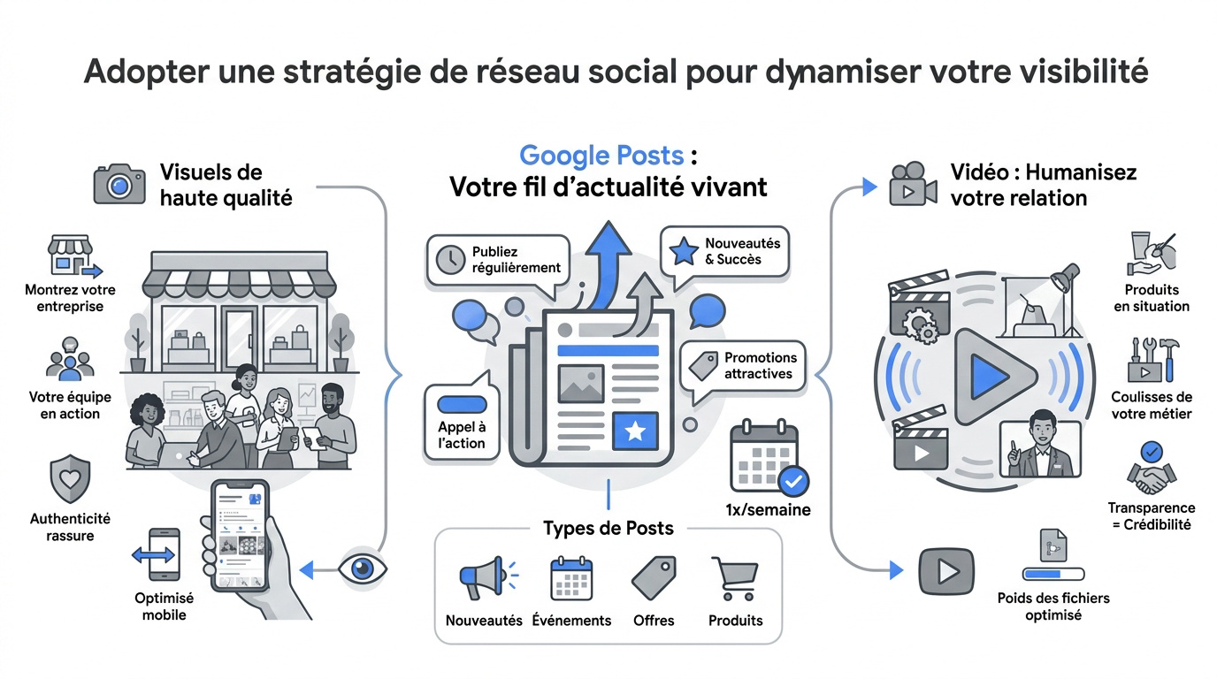 Stratégie de réseau social pour optimiser une fiche Google d'établissement