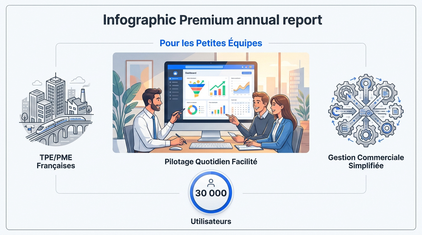 Infographie présentant la gestion commerciale pour les TPE et PME avec Axonaut